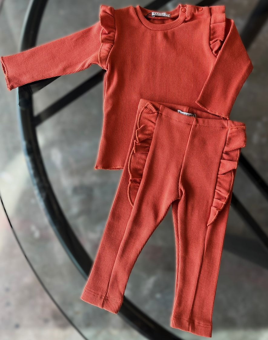 Ribbed Frilled Long Sleeve & Leggings Set | YELLO-OH