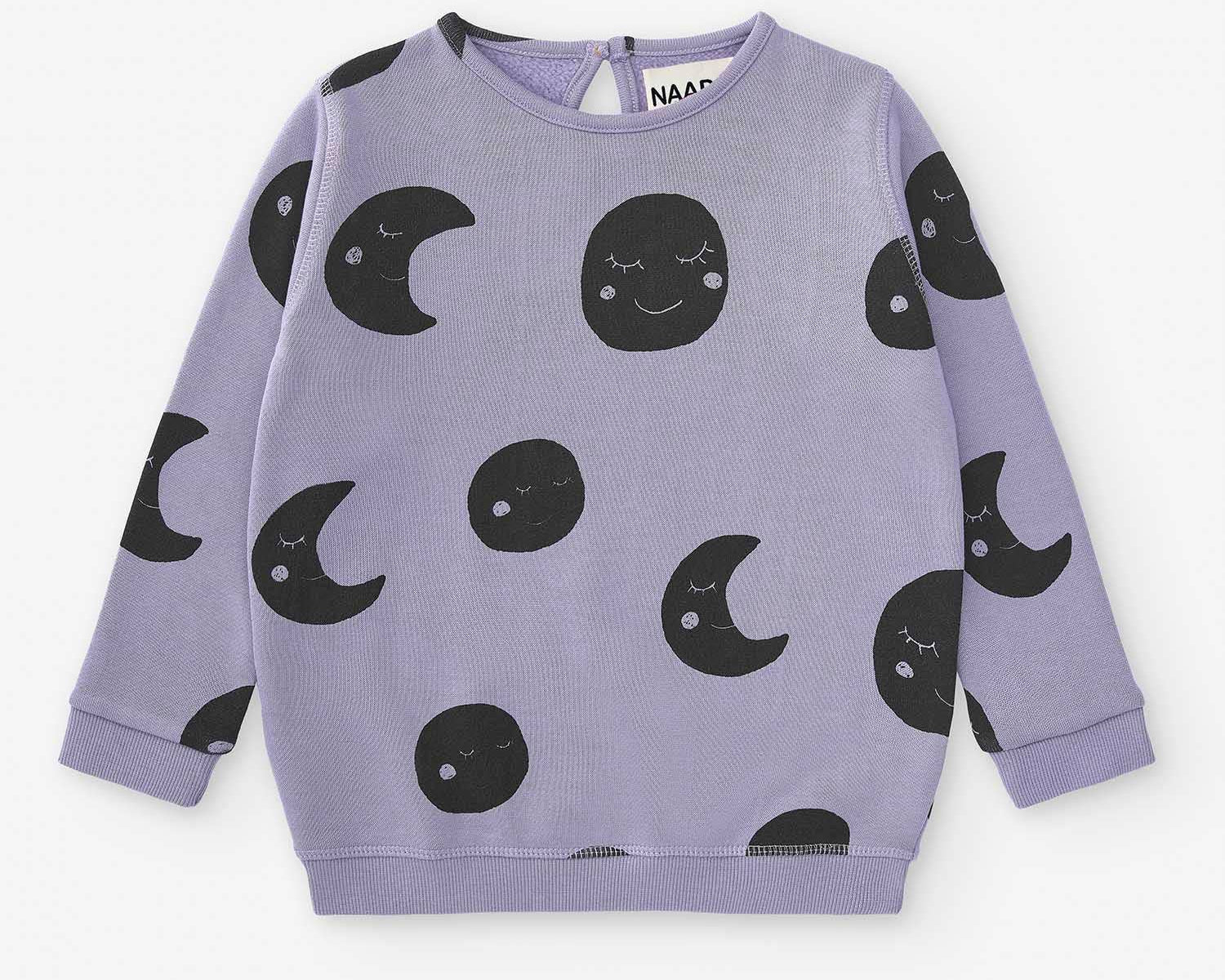 Moons print organic cotton sweatshirt in washed lilac for girls