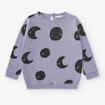 Moons print organic cotton sweatshirt in washed lilac for girls