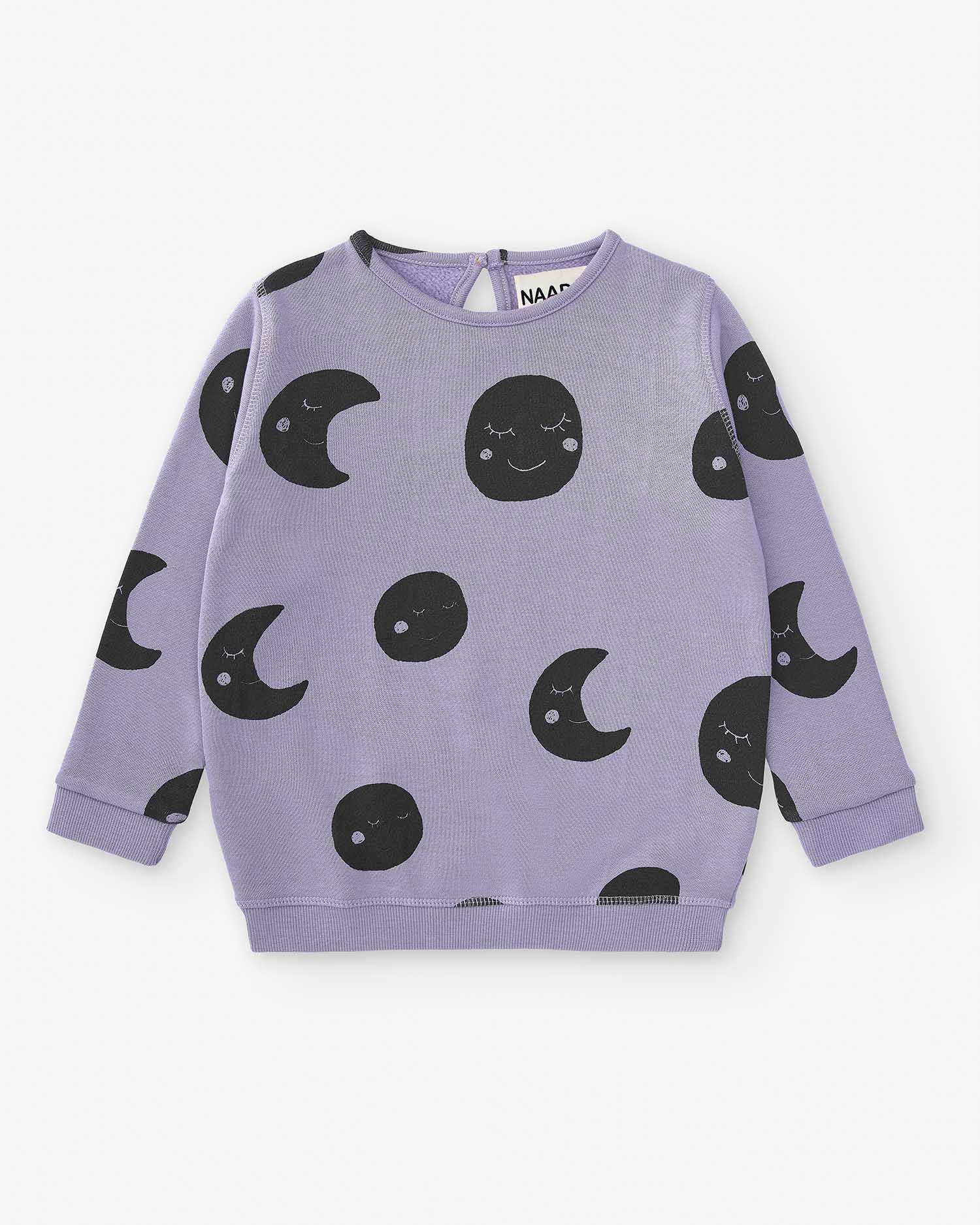 Moons print organic cotton sweatshirt in washed lilac for girls