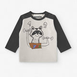 Toddler light gray t-shirt with raccoon workout print