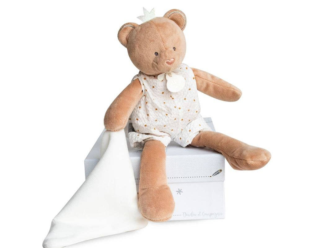 Beige King Bear Plush Toy with Star Jumper and Crown