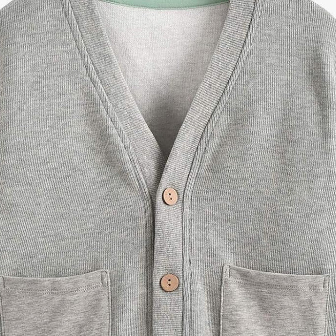 Grey V-Neck Cardigan, detail