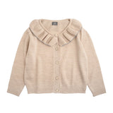 Knited Girl Cardigan with Flounce Neck Openwork