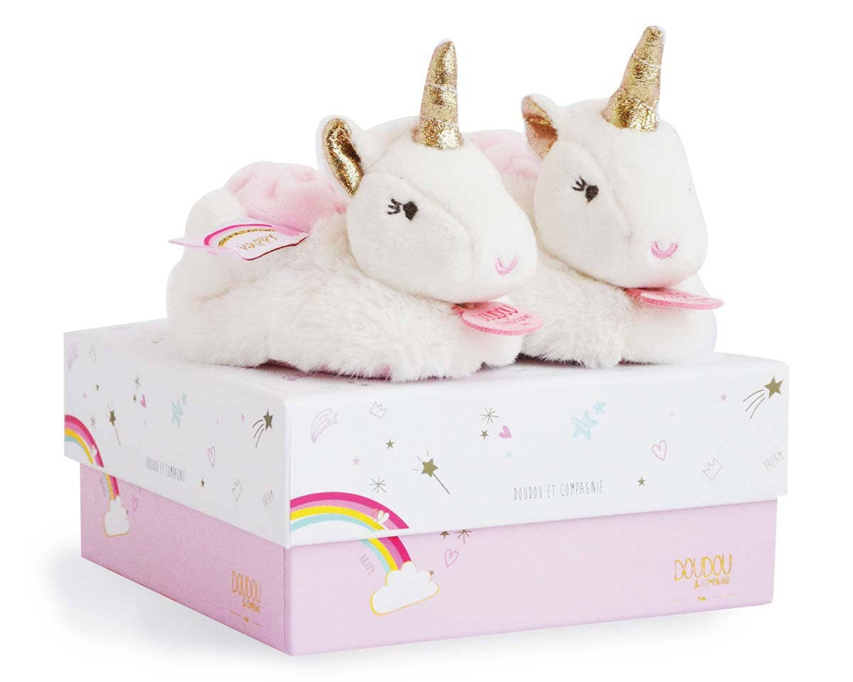 Unicorn Baby Booties with Gold Horn and Pink Details in Gift Box