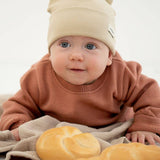 Children's hat made of knitted cotton, elastic! Made in PL: Beige / 3-5 yo