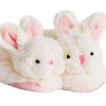 Soft pink bunny slippers for babies with rattle feature