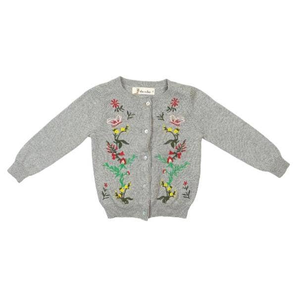 Floral Embroidered Cotton Cardigan: YELLOW - CapuletKids