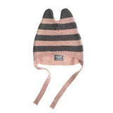 Knited Striped Ears Cap W70821: Pink / S
