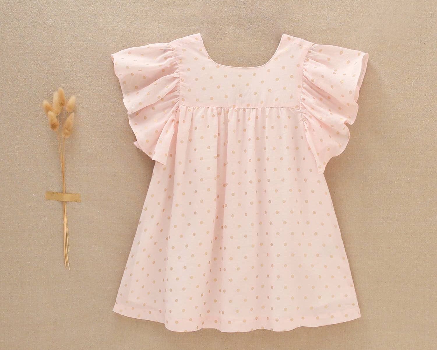 Polka Dot Girl's Dress With Ruffle Sleeves: 5 Years / Rose - CapuletKids