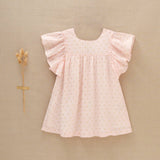 Polka Dot Girl's Dress With Ruffle Sleeves: 5 Years / Rose - CapuletKids