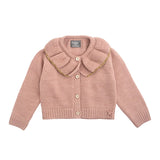 Knited Girl Cardigan with Flounce Neck Openwork