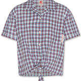 Blue and white checked blouse with short sleeves from the brand AO76 .