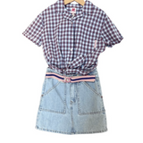 Blue and white checked blouse with short sleeves from the brand AO76 .