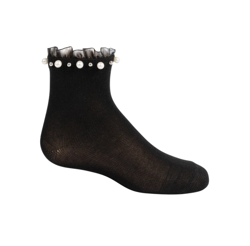 Socks Pearl/Stud Ruffle Ankle