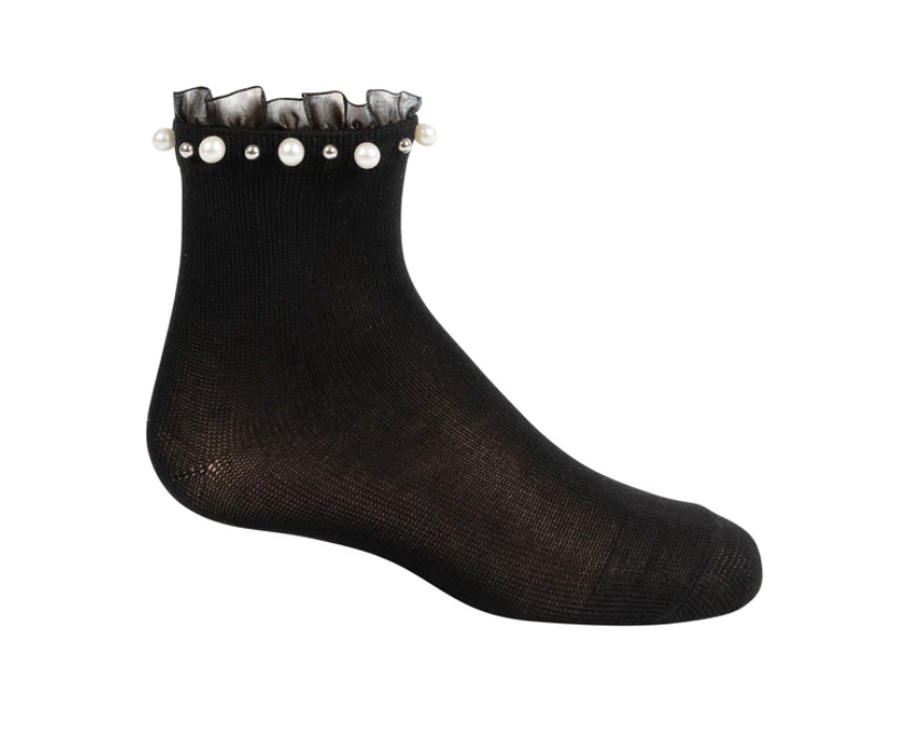 Socks Pearl/Stud Ruffle Ankle