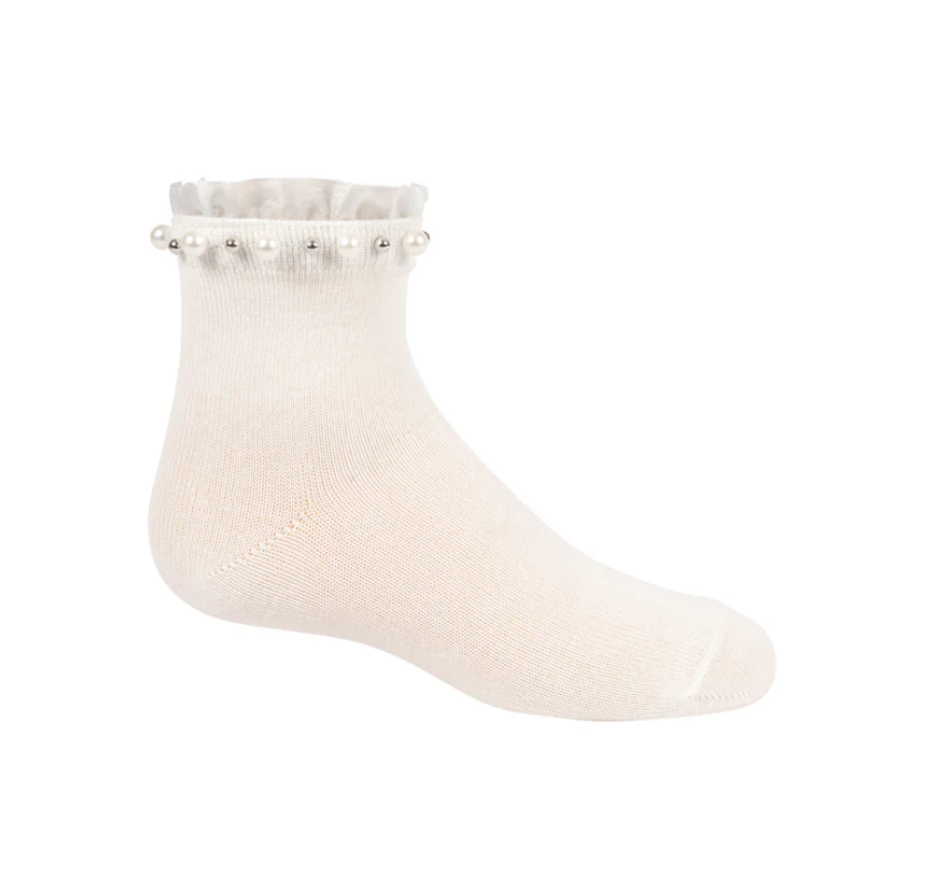 Socks Pearl/Stud Ruffle Ankle