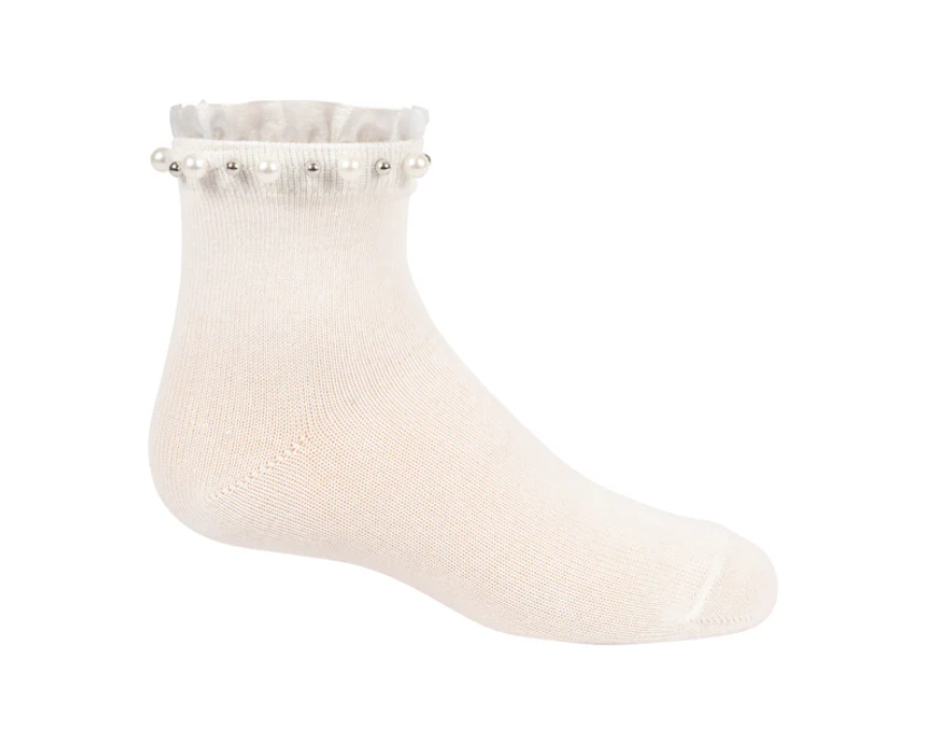 Socks Pearl/Stud Ruffle Ankle