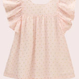 Polka Dot Girl's Dress With Ruffle Sleeves/ Rose Color