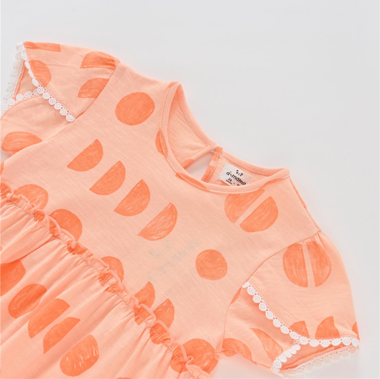 Ruffle Orange Circle Print Dress | AIMAMA для - CapuletKids