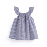 Ruffled Sleeve Top Blue/White Stripe