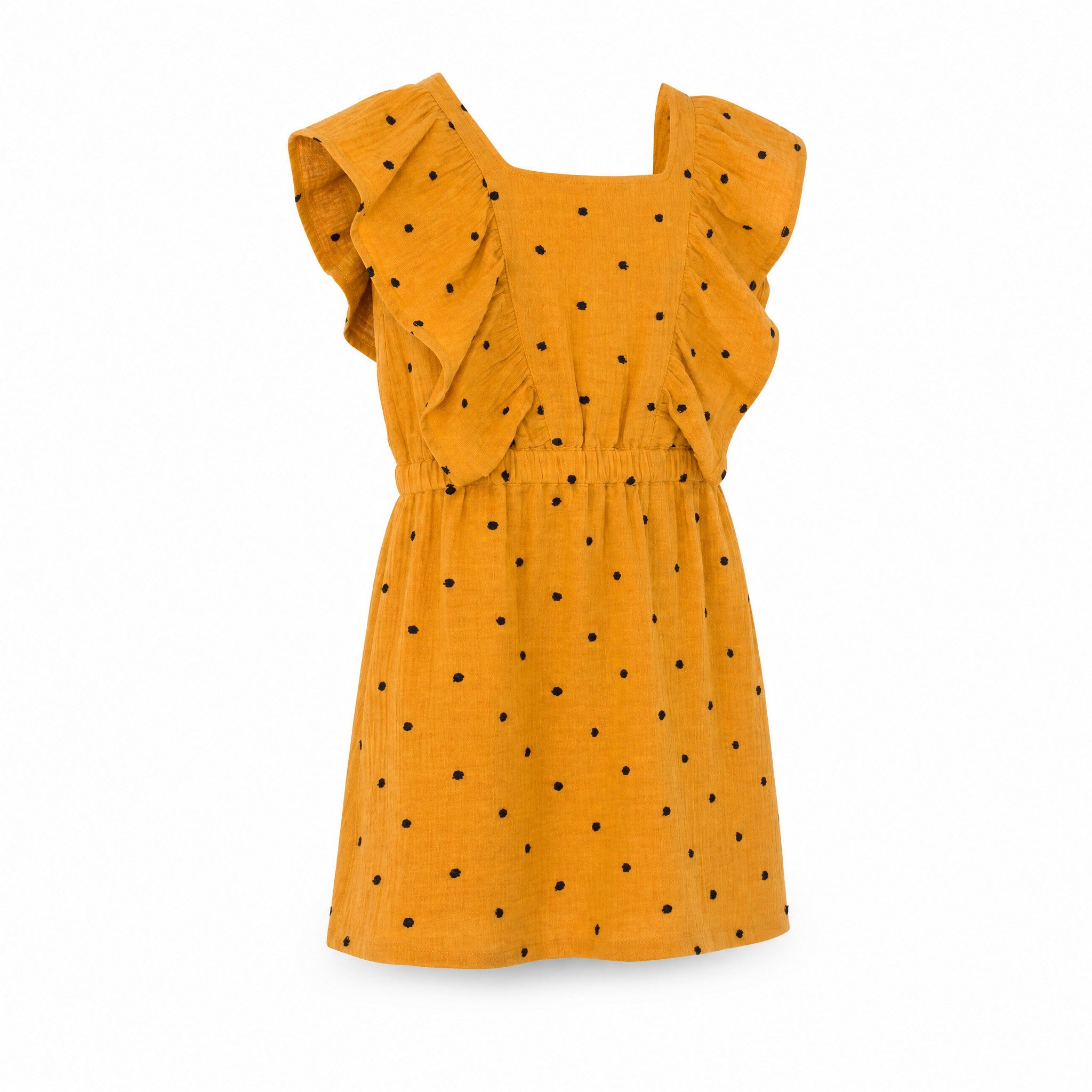 A Monday in Copenhagen Agatha Muslin Dress, Golden Yellow, three quarter view