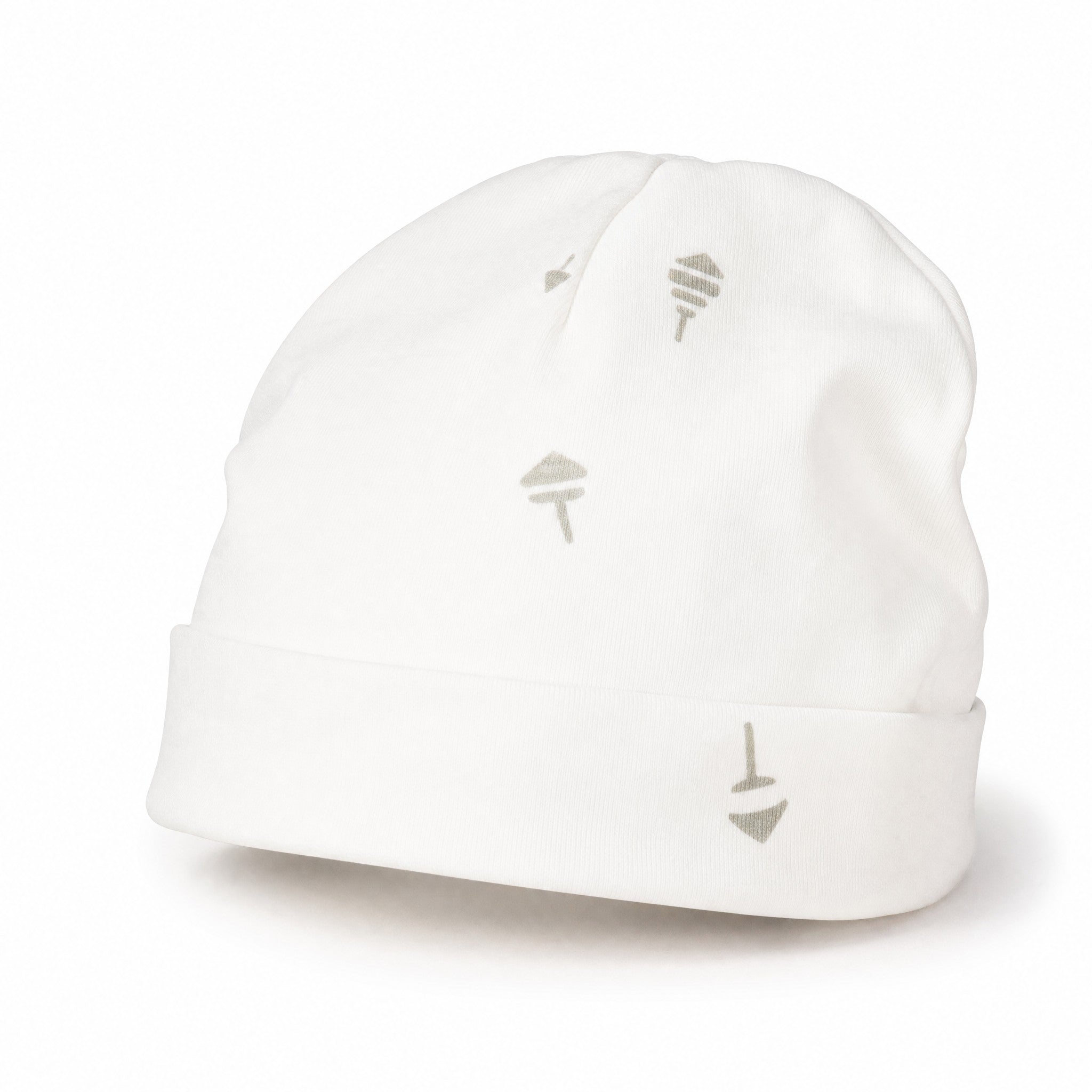 MarMar Copenhagen Aiko Baby Hat, Spinning Top Print, three quarter view