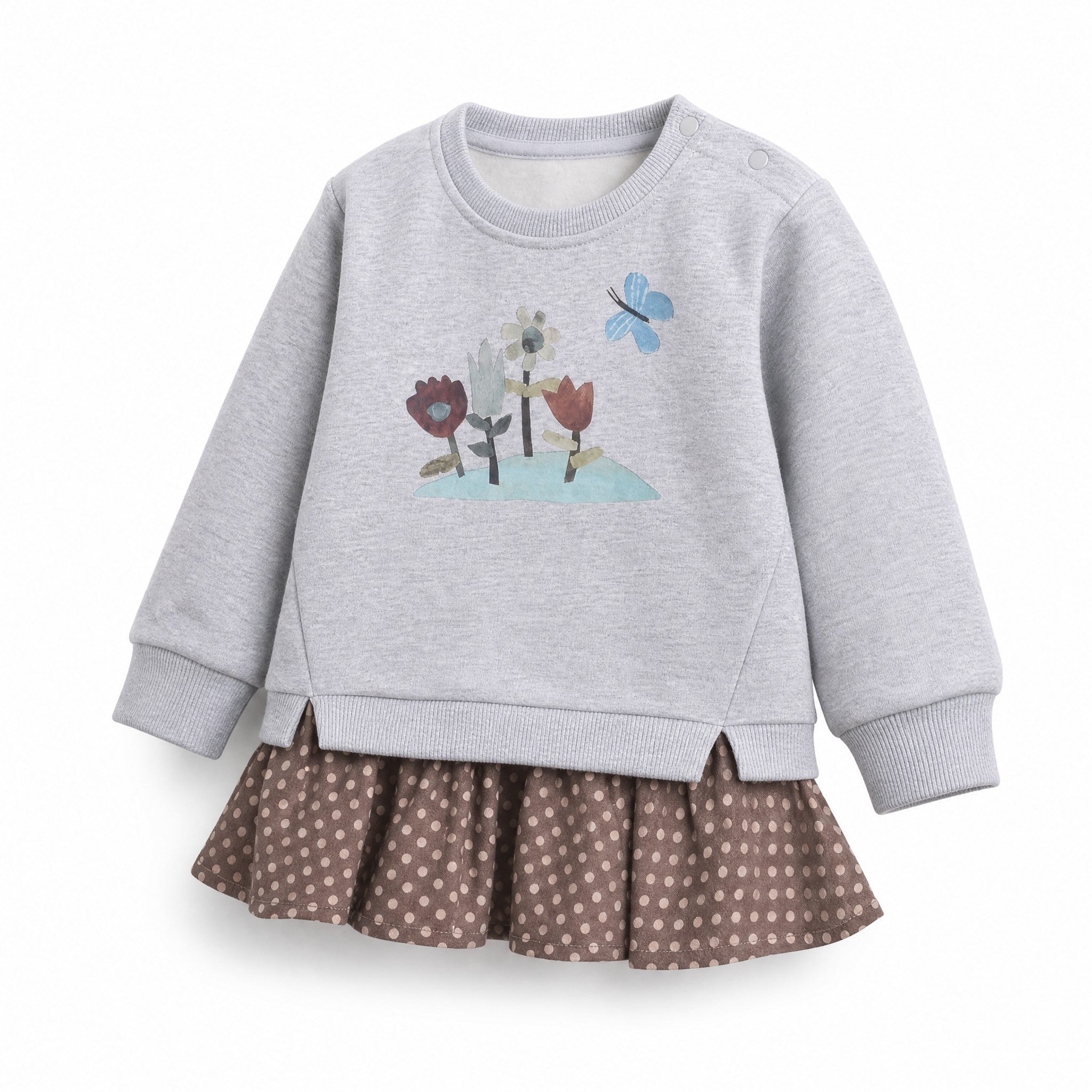 Aimama Gray Butterfly & Flowers Sweatshirt, three quarter view