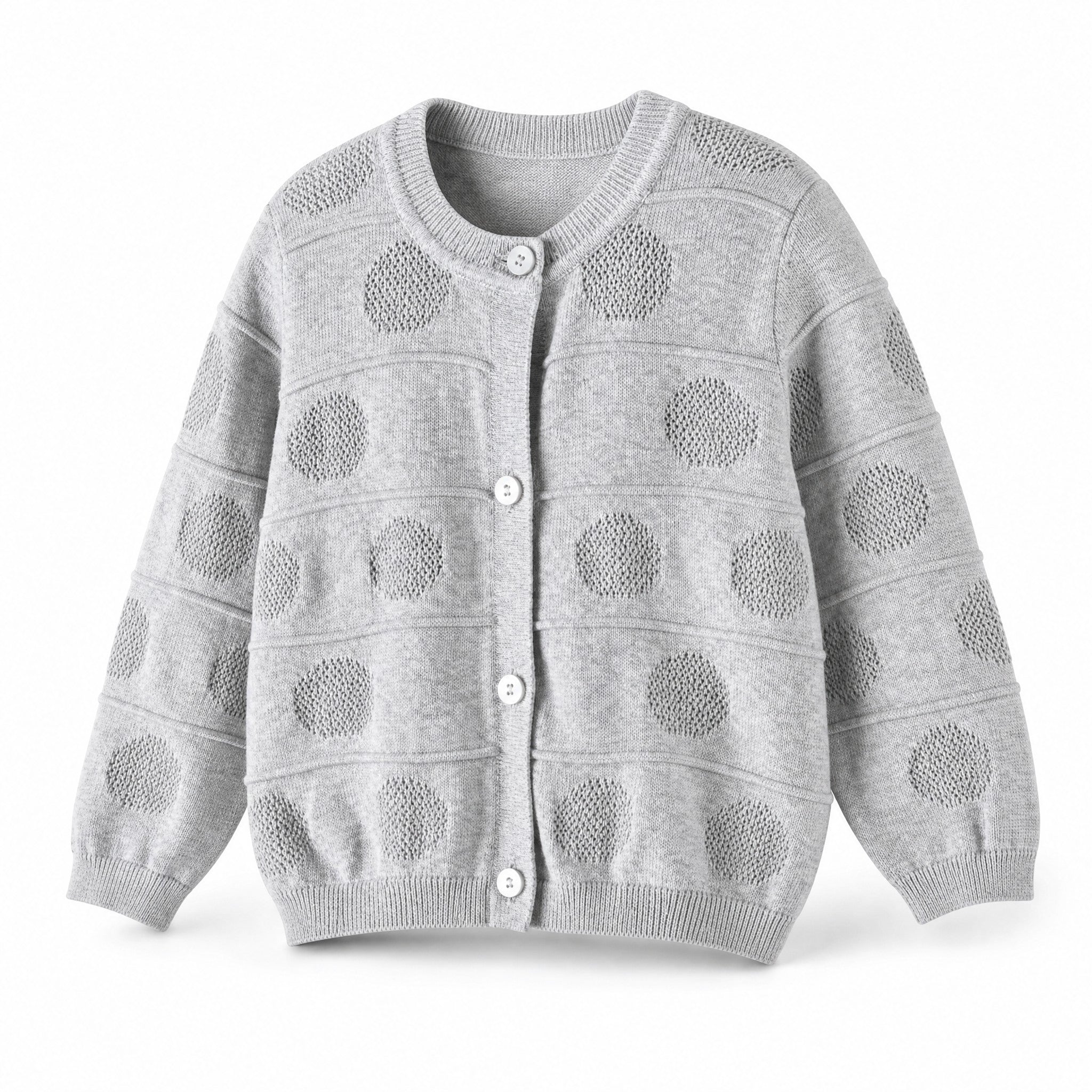 Aimama Grey Circle Print Cardigan, three quarter view