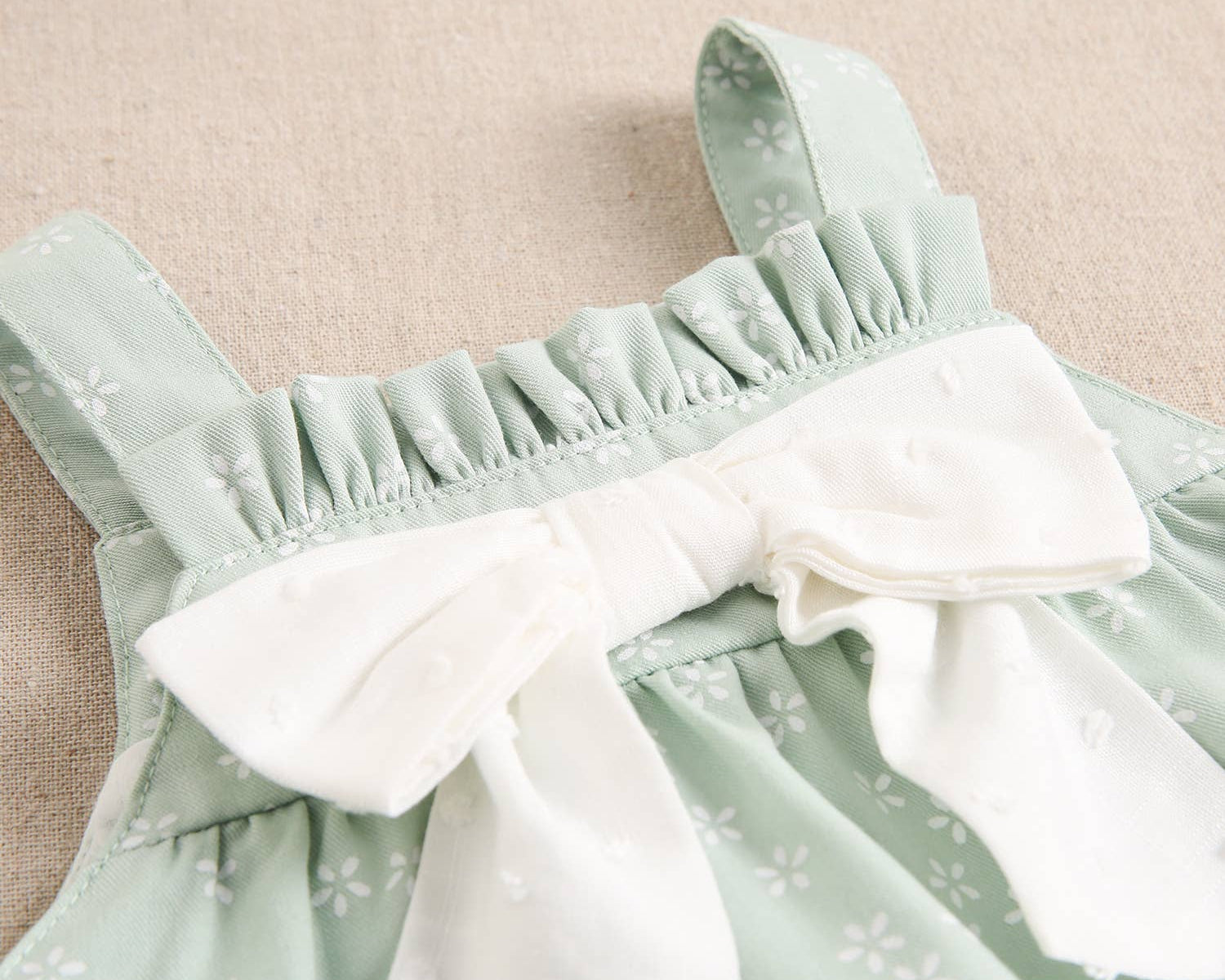 Green Baby Girl's Dress with Flowers with Bow and Panties: 12 Months / light green - CapuletKids