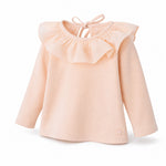 Tocoto Vintage Baby Top with Voile Collar, Pink, three quarter view