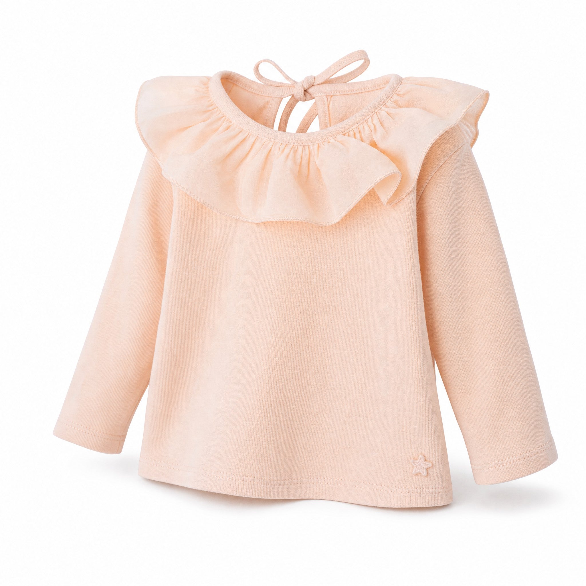 Tocoto Vintage Baby Top with Voile Collar, Pink, three quarter view