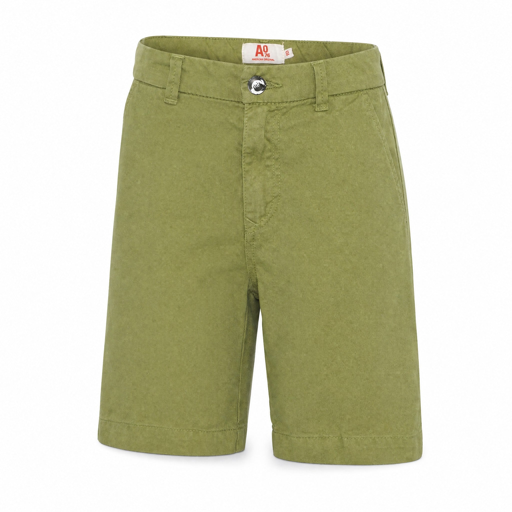 AO76 Boys Cotton Twill Chino Shorts - Army Green, three quarter view