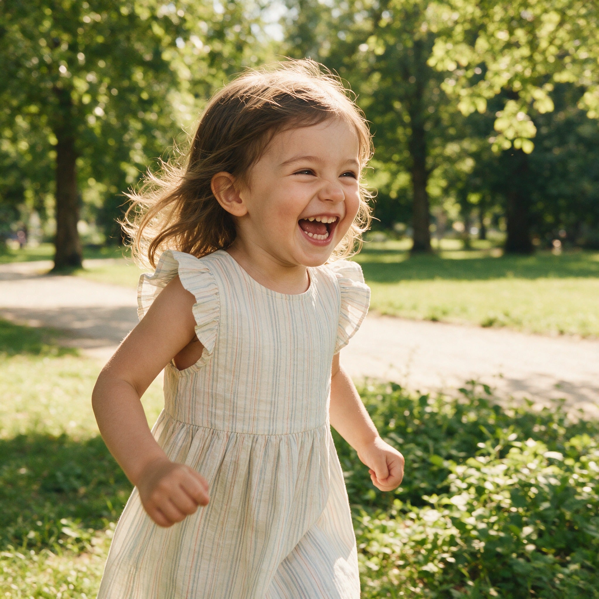Girl laughing in a sunny summer park