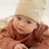 Children's hat made of knitted cotton, elastic! Made in PL: Beige / 3-5 yo