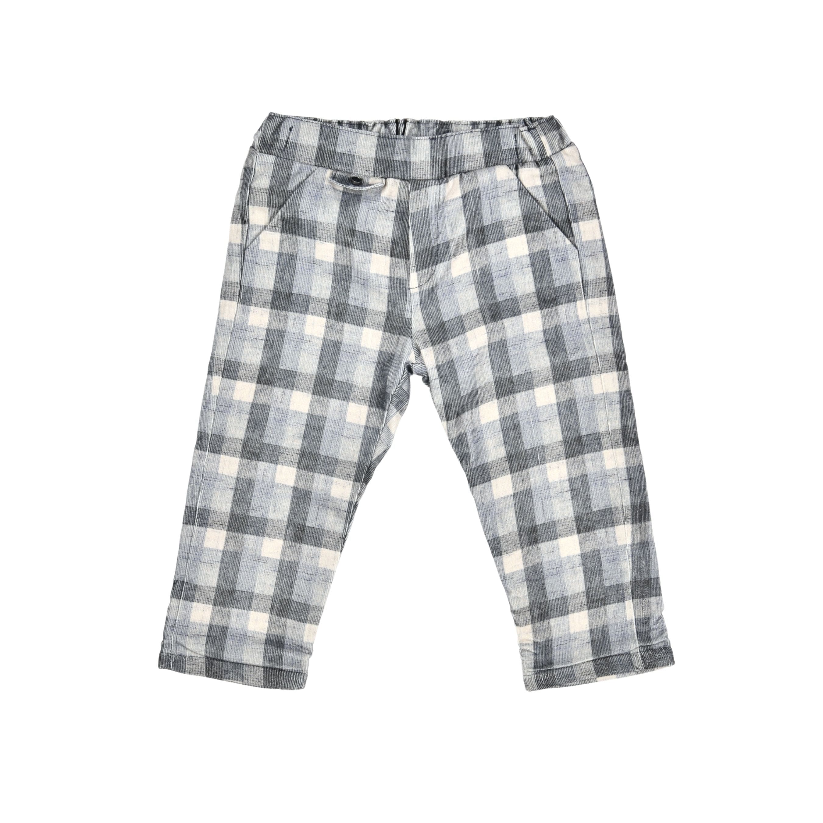 Bebe Sweeny Charly Ribbed Velour Check Pants Blue, front view