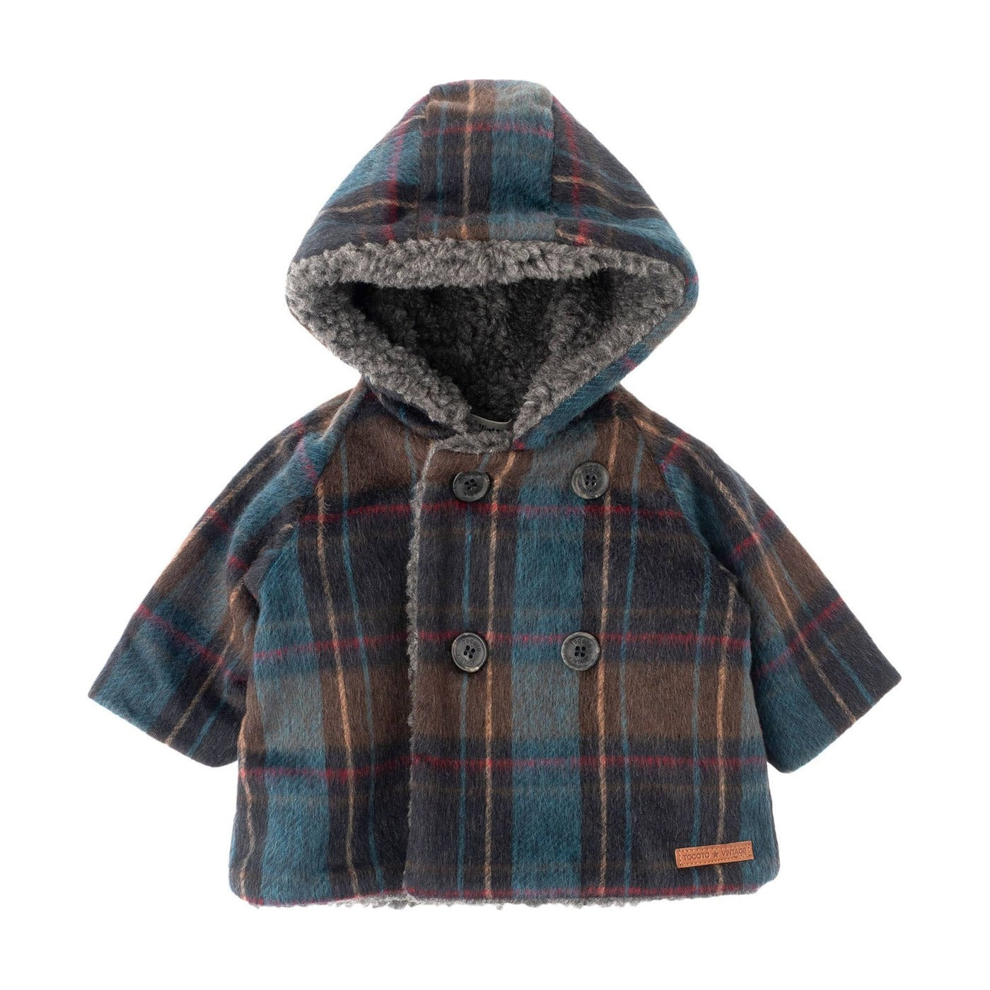 Tocoto Vintage Check Coat With Furry Lining