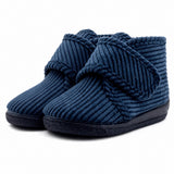 Cienta Shoes Corduroy Navy Slipper Bootie, three quarter view