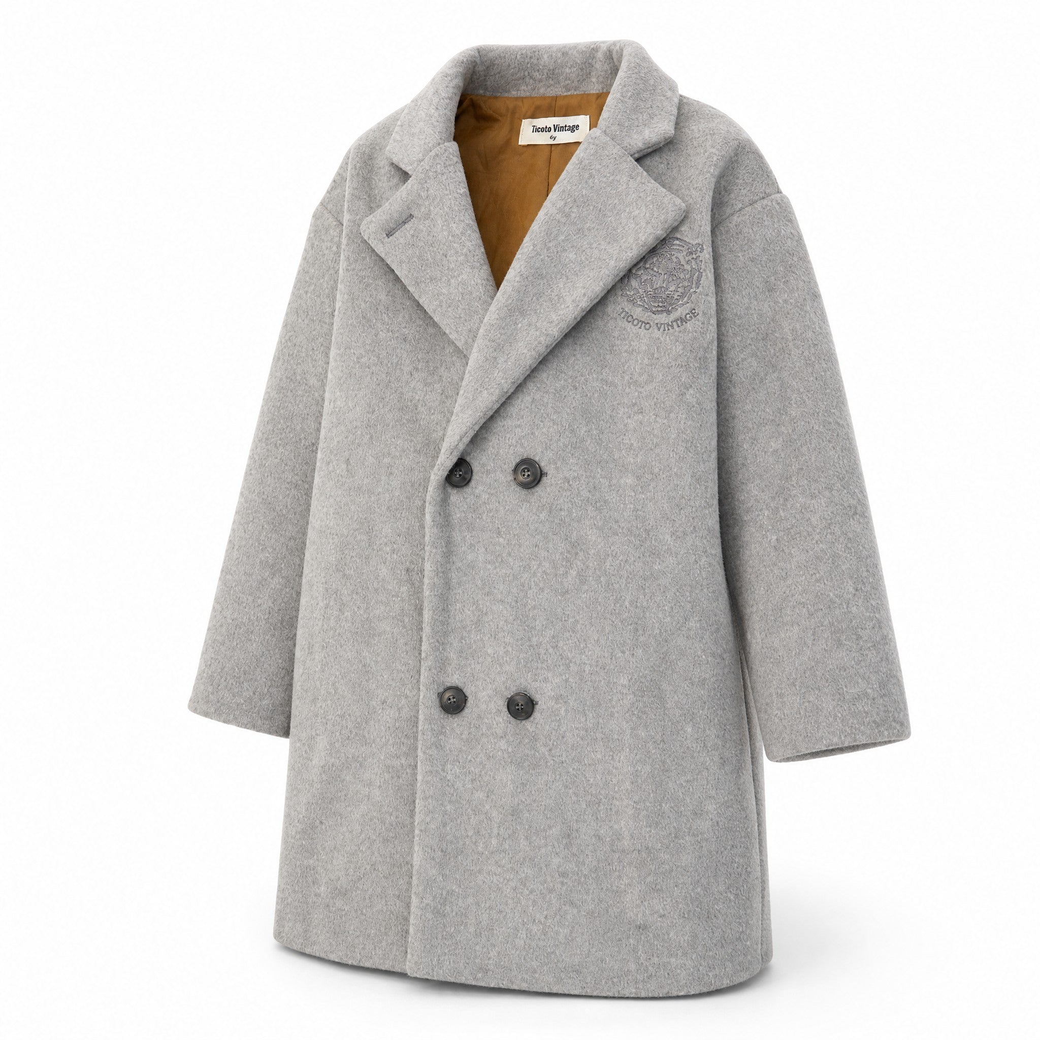 Tocoto Vintage Embroidered Grey Trench Coat, three quarter view