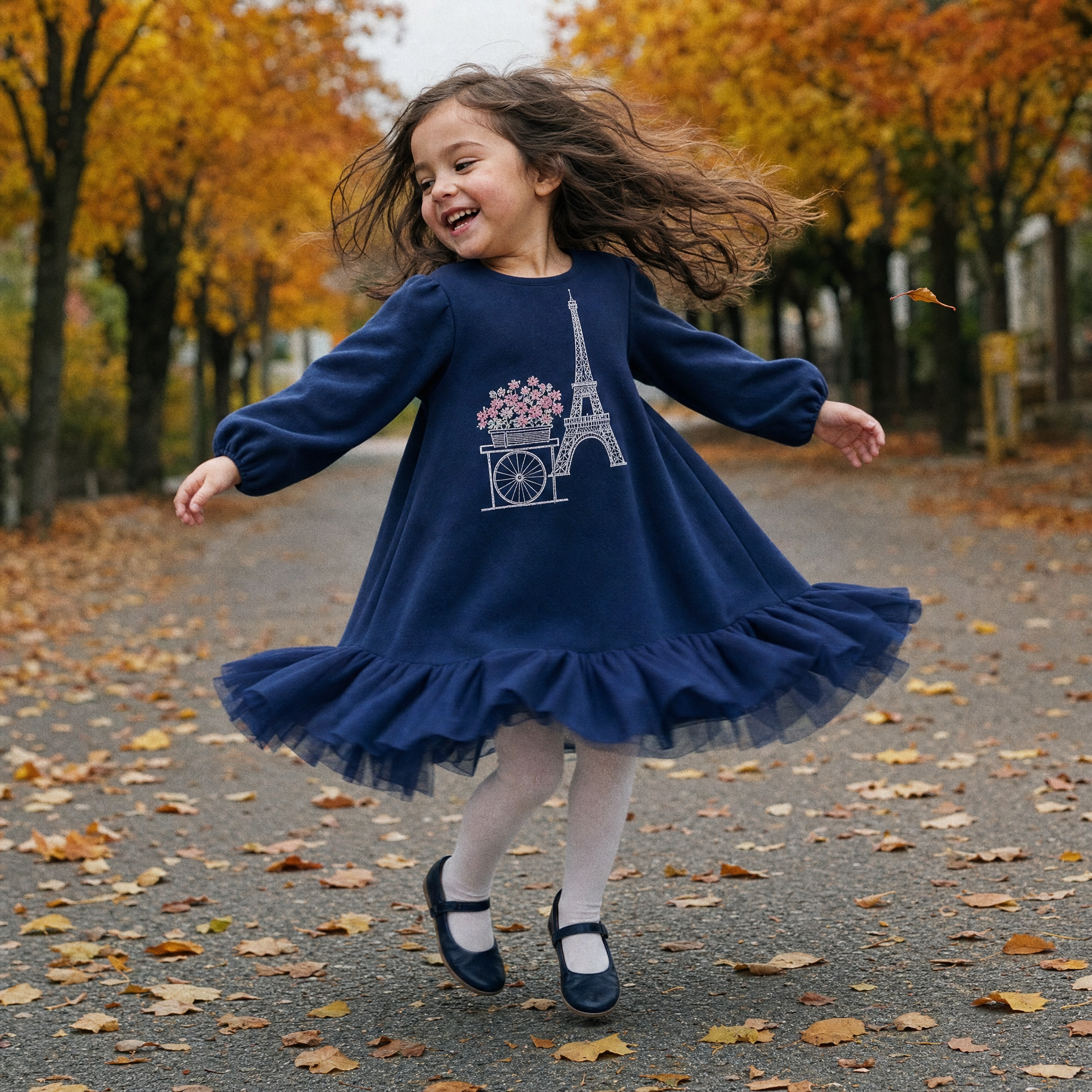 Fleece Dress Tulle Hem Navy | DADATI