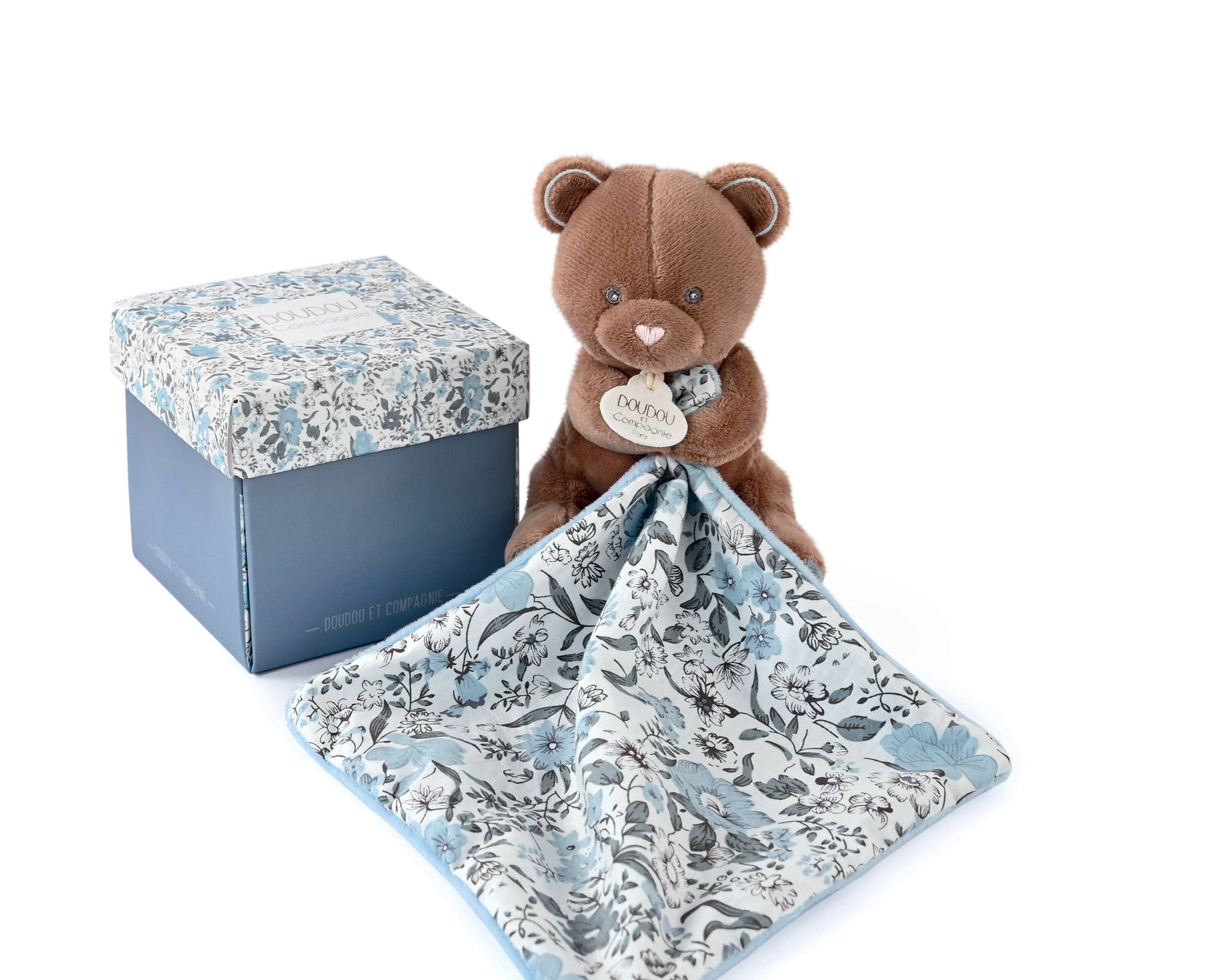 Doudou et Compagnie Boh'aime Bear Puppet with floral blanket