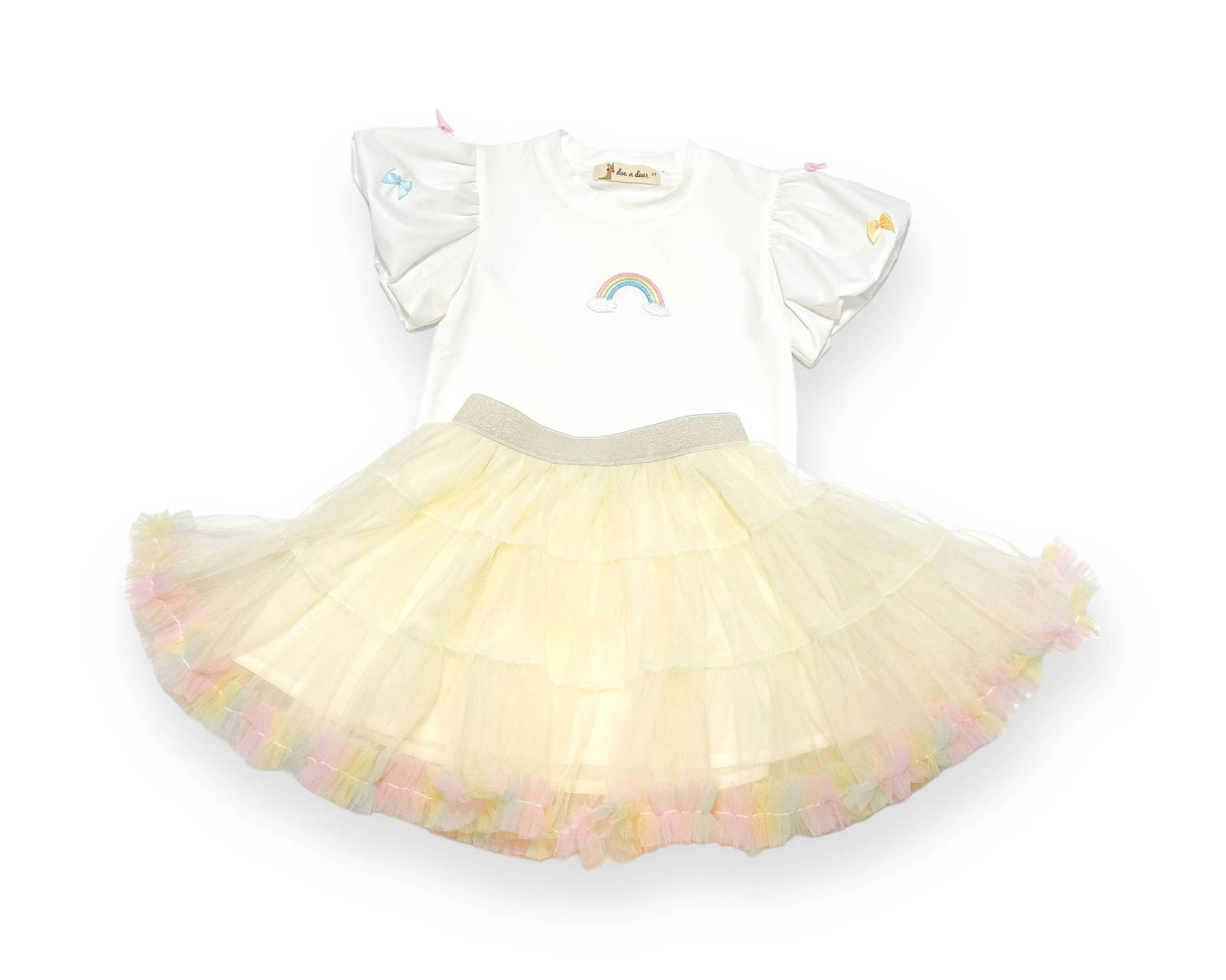 Rainbow Trim Tutu: Cream - CapuletKids