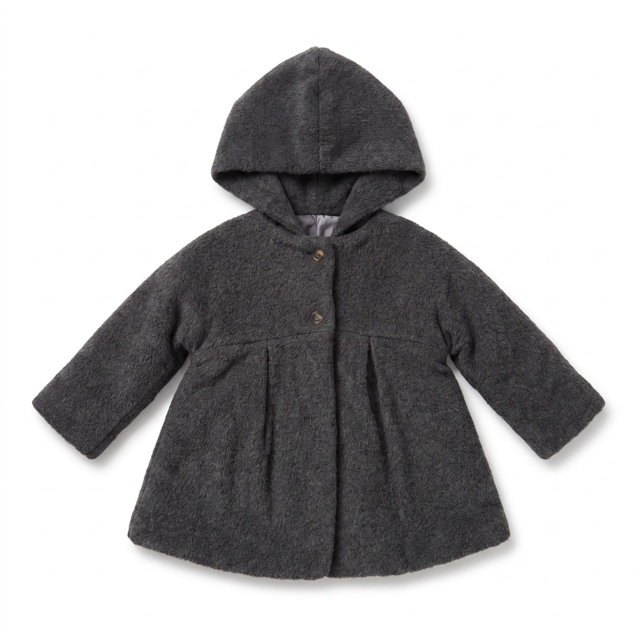Charcoal grey hooded wool baby coat