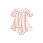 Dadati Baby girl's dress with panties in white with red stripes - CapuletKids