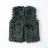 Dark green long pile faux fur gilet for kids