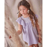 Dadati Ruffle Sleeves And Embroidered Yoke Dress