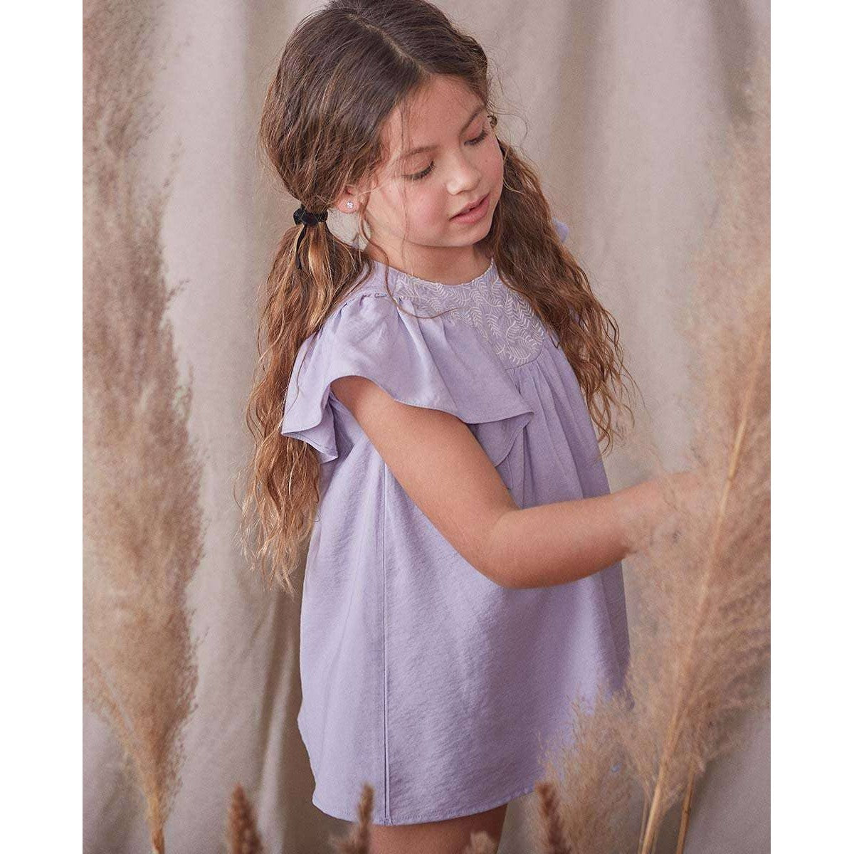 Dadati Ruffle Sleeves And Embroidered Yoke Dress