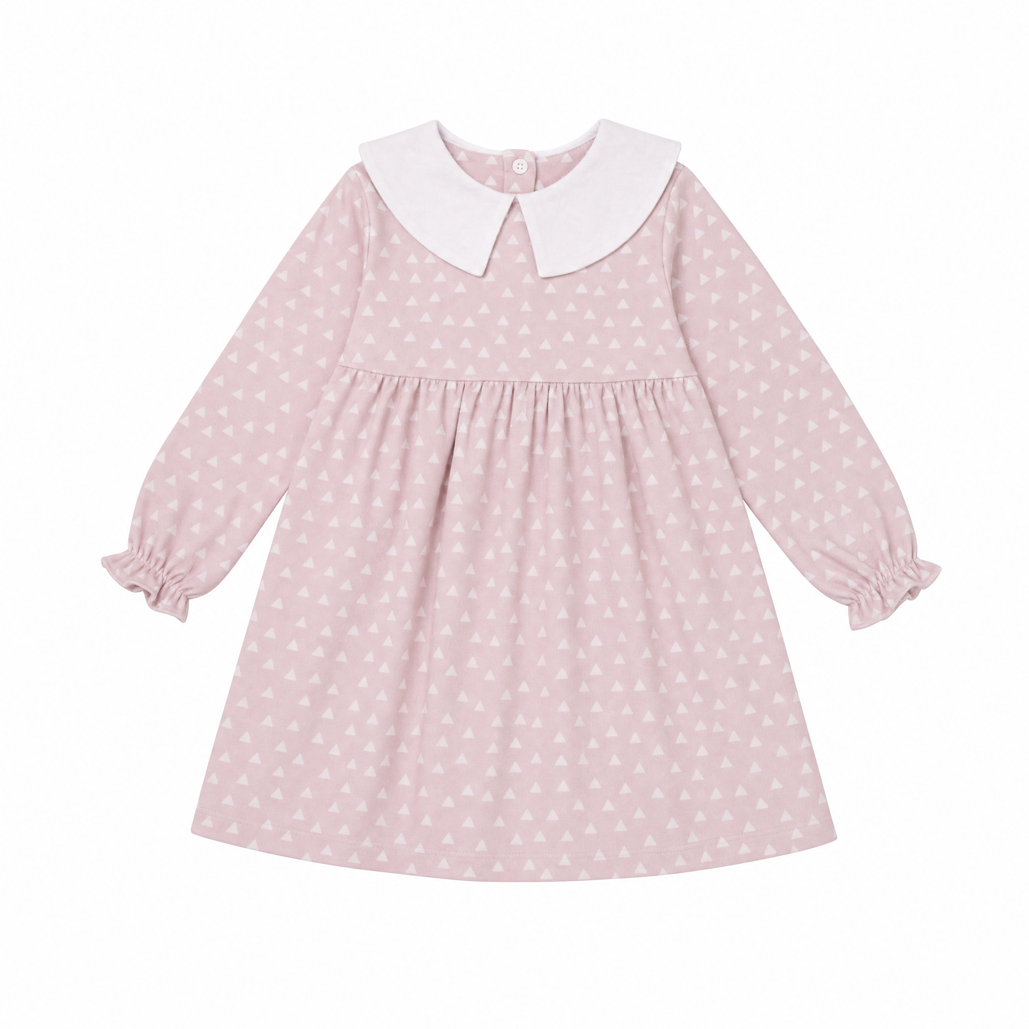 Dadati Girls Flannel Dress with Peter Pan Collar - Dusty Pink, front, flat on white