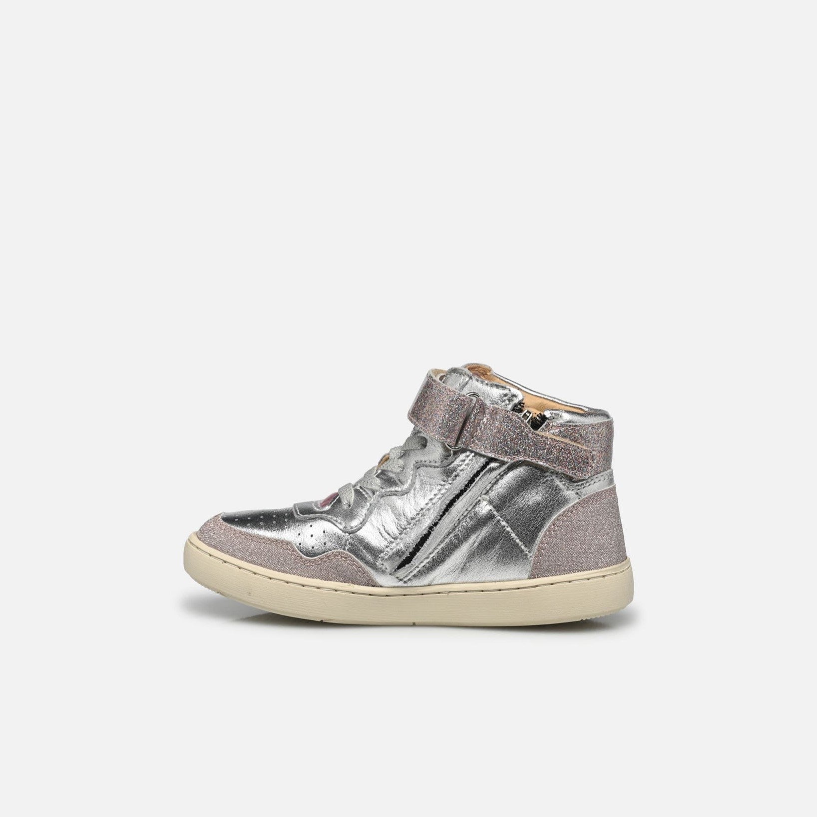 Shoo pom Glitter & Metallic Leather Sneakers, Silver
