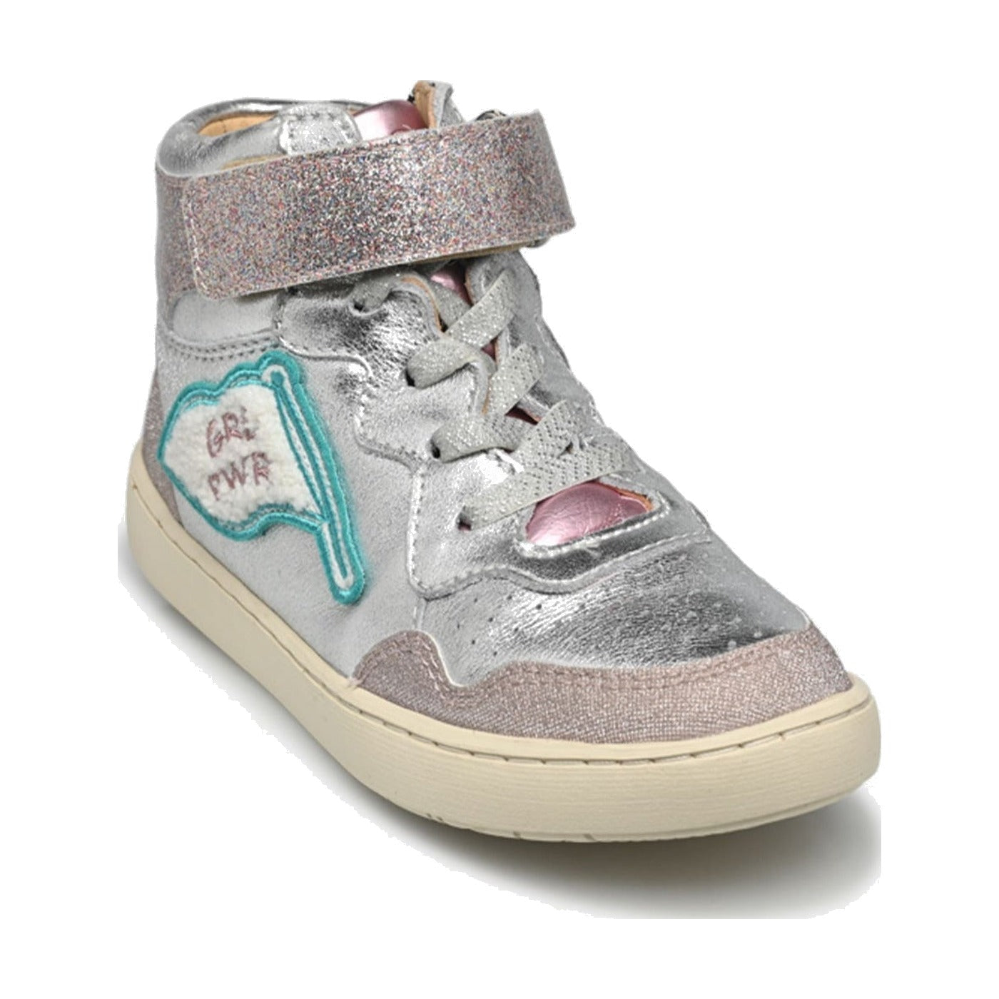 Shoo pom Glitter & Metallic Leather Sneakers, Silver